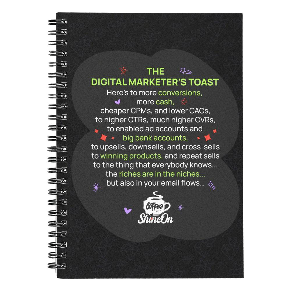 Black Digital Marketer's Toast Spiral Notebook